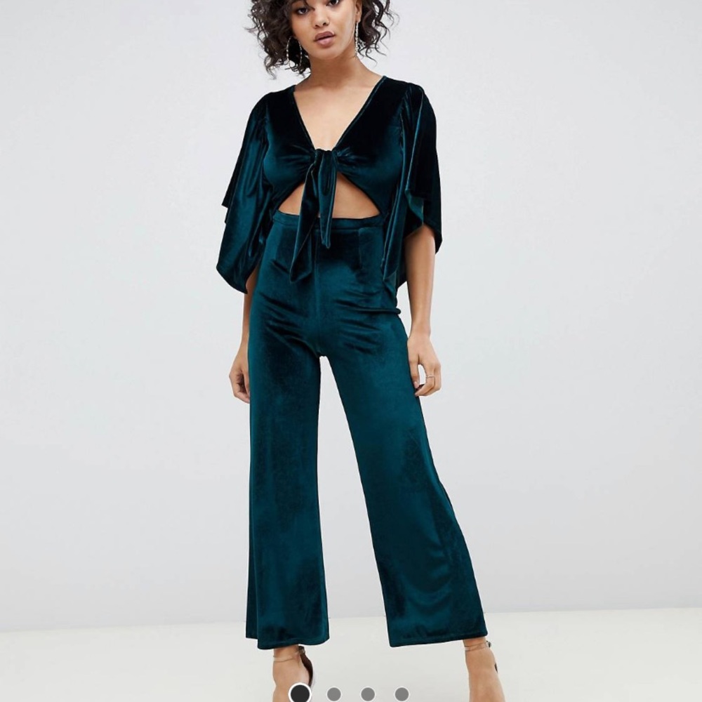 ASOS kimono sleeve jumpsuit with tie in velvet
